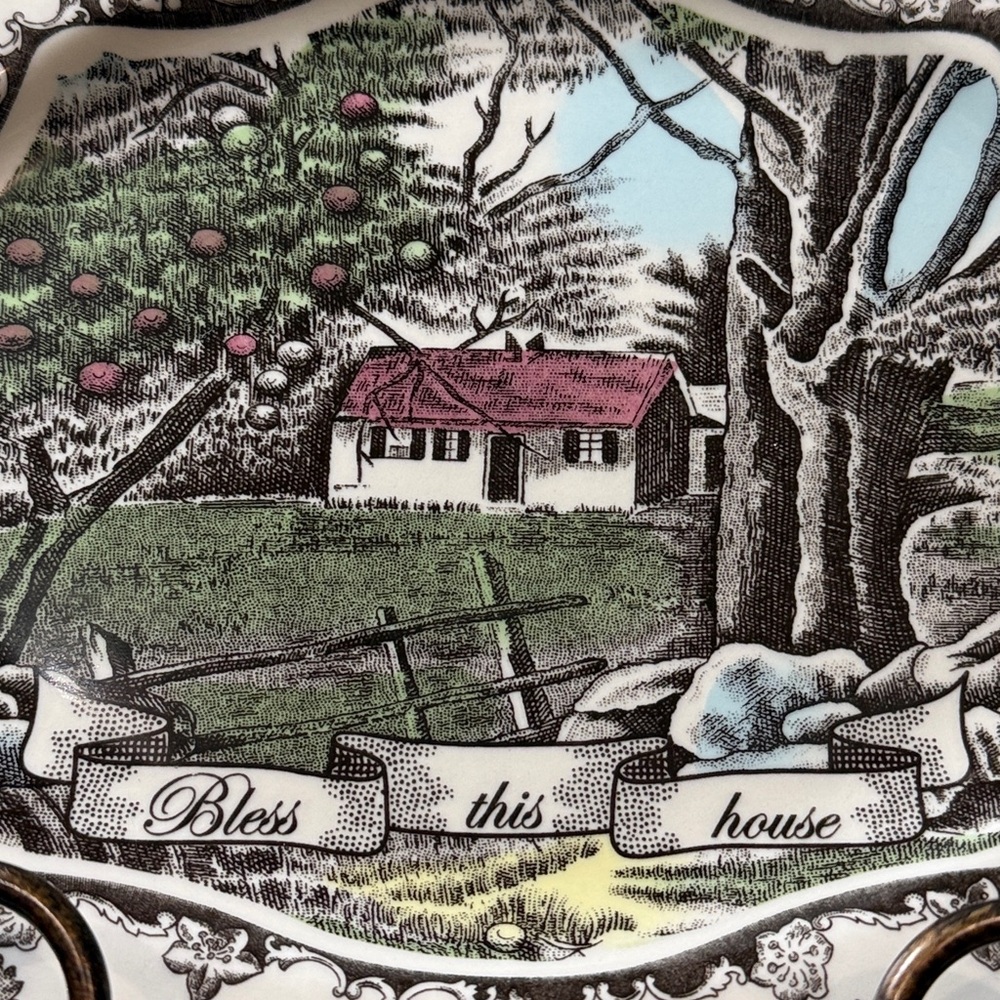 The Friendly Village Bless This House Scalloped Platter Johnson Bros England 11” - Picture 5 of 14